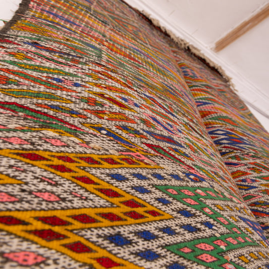 Handwoven Moroccan Zemmour Kilim Rug - Colorful Vintage Berber Carpet - Tribal Wool Flatweave