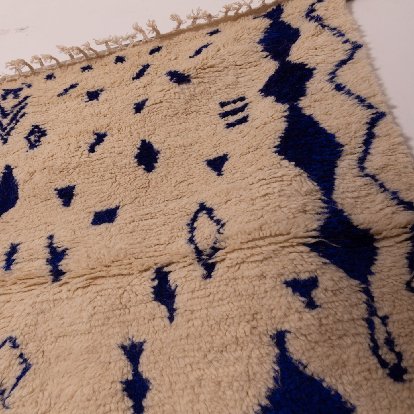 Blue Tribal Azilal Rug - Handmade Moroccan Wool & Cotton Carpet - Small Boho Berber Runner