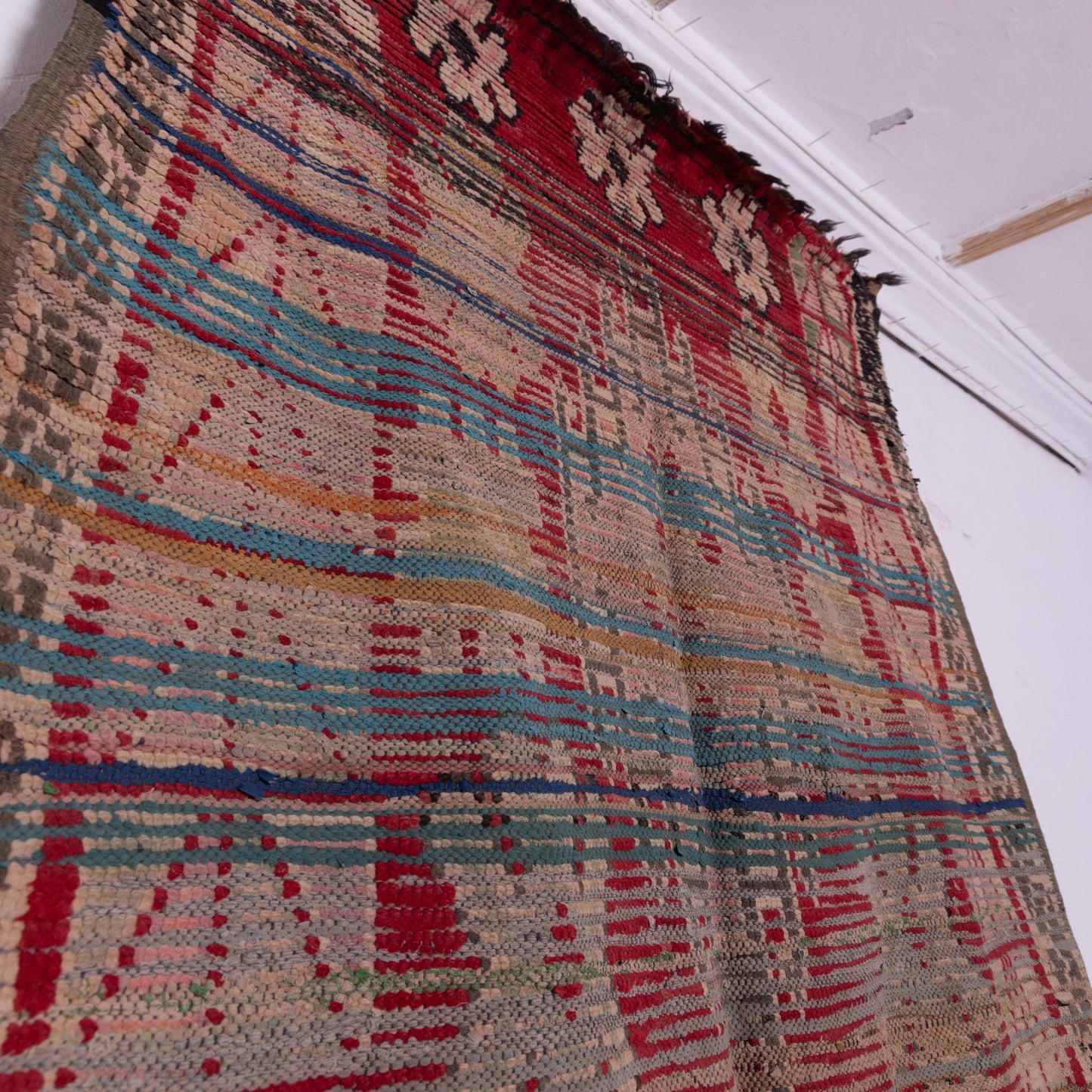 Vintage Moroccan Berber Rug – Handwoven Wool Carpet with Geometric & Floral Tribal Motifs