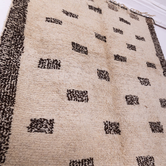 Vintage Azilal Wool Rug - Minimalist Moroccan Berber Runner - 100% Wool - Handwoven Geometric Pattern