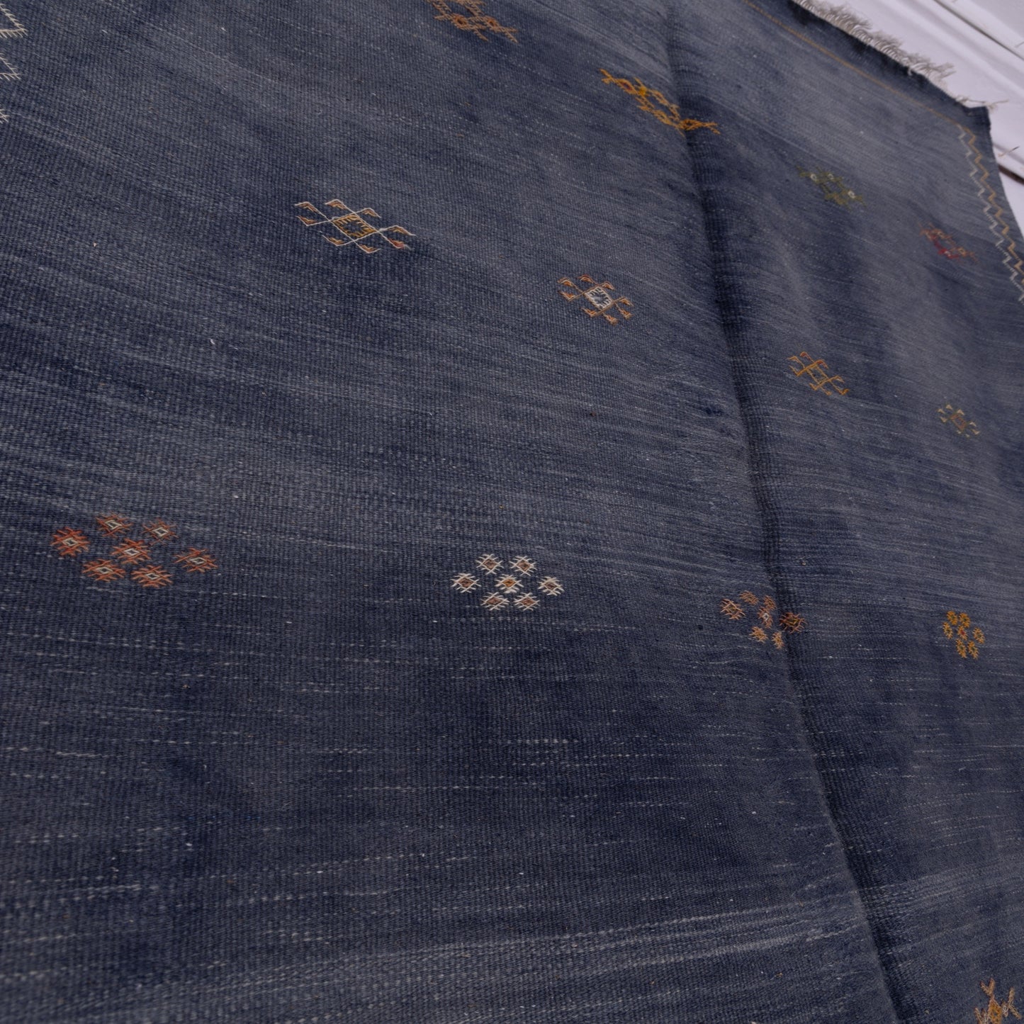 Handwoven Moroccan Akhnif Rug – Deep Indigo Berber Wool & Cotton Carpet