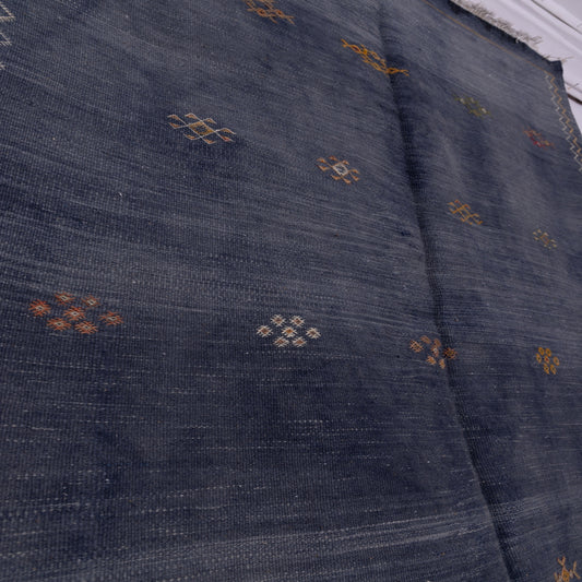 Handwoven Moroccan Akhnif Rug – Deep Indigo Berber Wool & Cotton Carpet