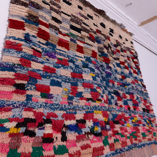 Vintage Moroccan Boucherouite Rug – Handmade Colorful Berber Carpet – Eclectic Wool & Cotton Area Rug