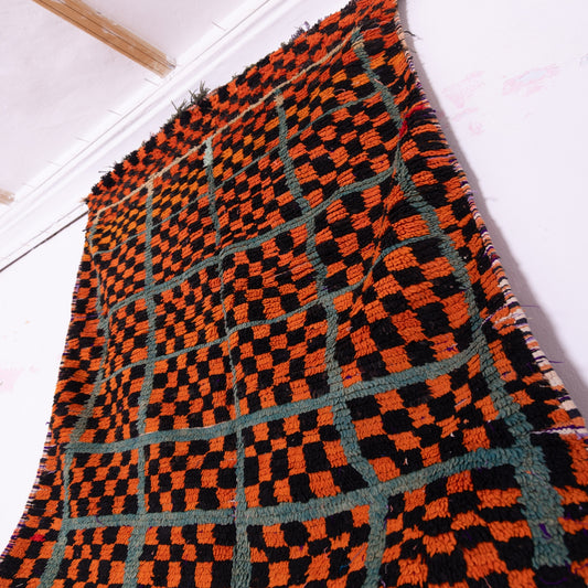Vintage Moroccan Bjaad Rug – Handwoven Wool Checkerboard Carpet – Authentic Berber Textile for Bohemian Decor