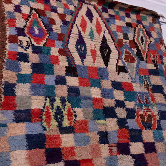 Vintage Bjaad Moroccan Rug - Handwoven Berber Wool Carpet - Geometric Tribal Checkerboard & Diamond Pattern - Authentic Handmade Boho Rug