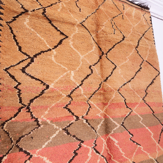 Vintage Moroccan Rehamna Rug – Handwoven Berber Carpet with Earthy Tones & Abstract Lines