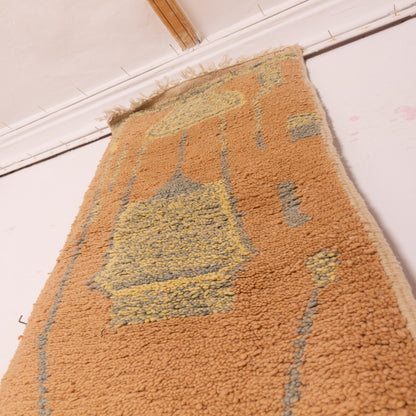 Handwoven Moroccan Wool Runner Rug - Earthy Brown, Yellow, and Gray - Abstract Geometric Design - 80% Wool 20% Cotton