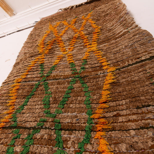 Vintage Moroccan Corridor Rug - Rustic Brown Wool Runner with Tribal Diamond Pattern - Handwoven Berber Hallway Carpet