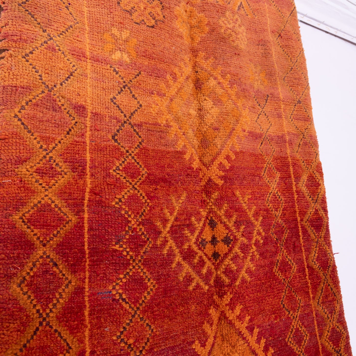 Vintage Rehamna Moroccan Rug – Handwoven Berber Wool Carpet in Warm Earthy Tones ; 11,98 ft / 4,27 ft 