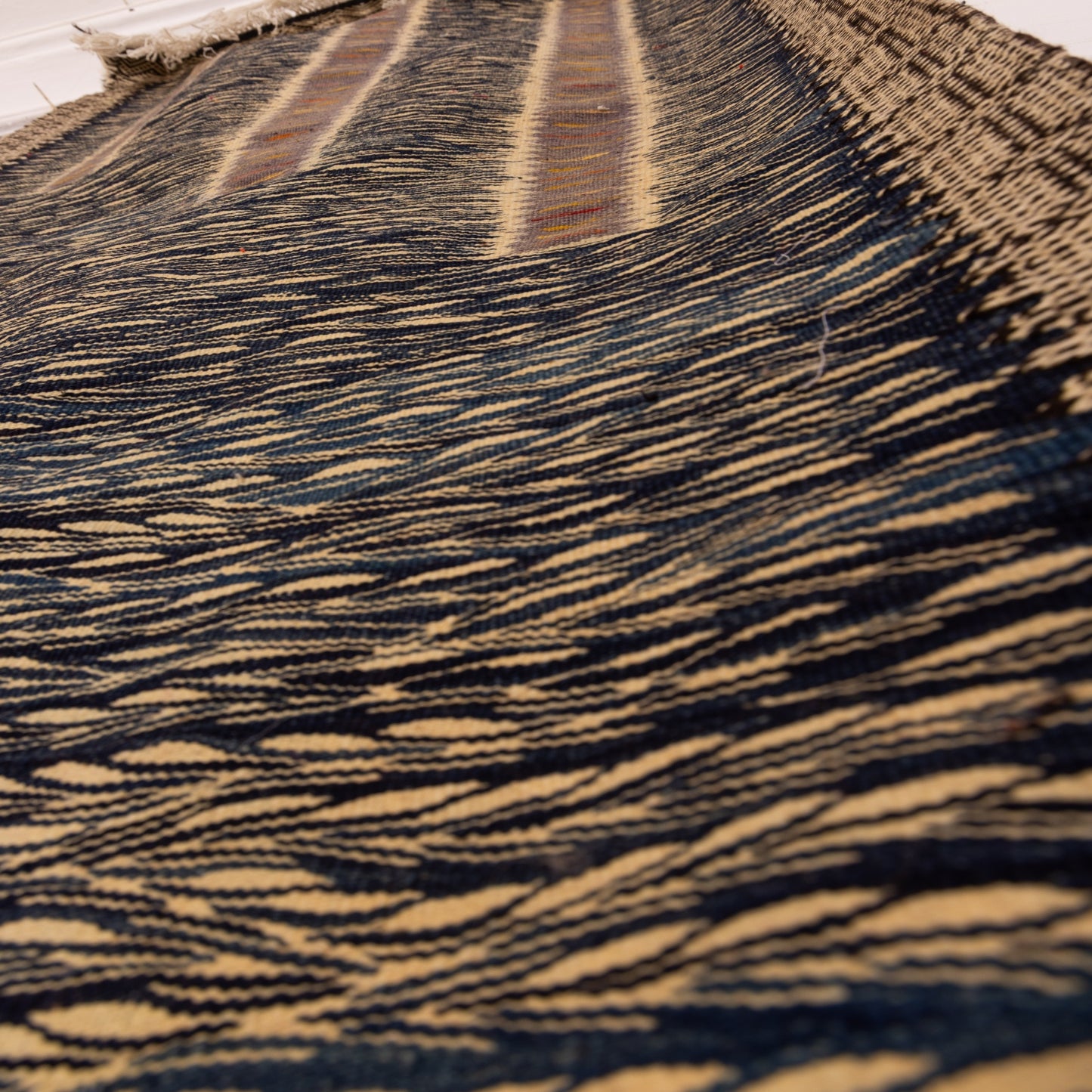 Midnight Blue Tribal Corridor Runner - Minimalist Moroccan Wool Rug