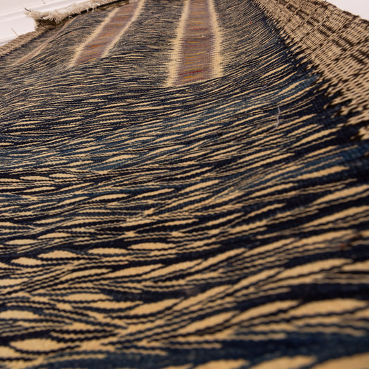 Midnight Blue Tribal Corridor Runner - Minimalist Moroccan Wool Rug