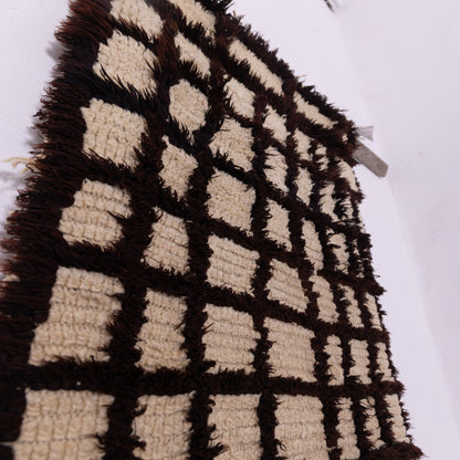 Moroccan Azilal Wool Rug with Blue Accent - Handwoven Checkered Vintage Berber Runner