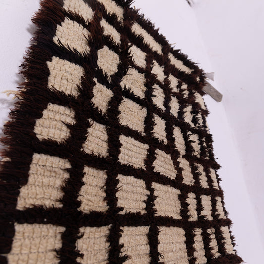 Moroccan Azilal Wool Rug with Blue Accent - Handwoven Checkered Vintage Berber Runner