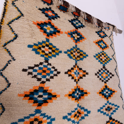 Vintage Azilal Wool Rug - Diamond Eye Motifs in Turquoise, Amber & Indigo - Handwoven Moroccan Tribal Textile