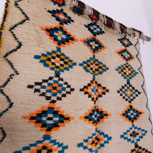 Vintage Azilal Wool Rug - Diamond Eye Motifs in Turquoise, Amber & Indigo - Handwoven Moroccan Tribal Textile