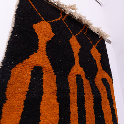 Minimalist Boujad Rug – New Moroccan Wool Rug – Burnt Orange & Black Tribal Figures – Handwoven Berber Wall Art or Floor Accent