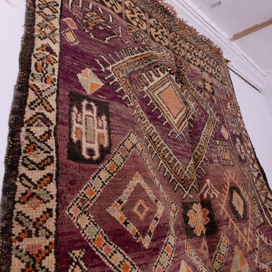 Vintage Moroccan Berber Rug – Handwoven Wool Tapestry with Deep Purple & Tribal Geometric Patterns – Authentic Boho Decor
