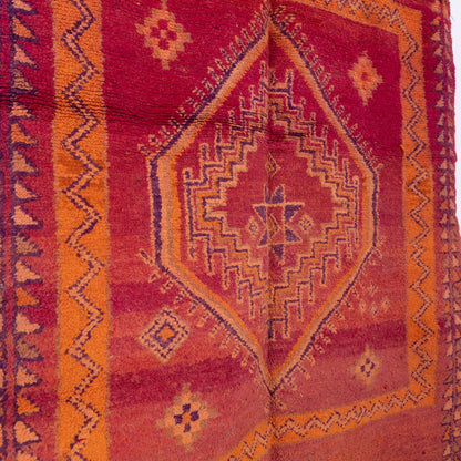 Vintage Moroccan Rehamna Rug – Handwoven Berber Carpet with Deep Red & Orange Geometric Motifs ; 12,96 ft / 5,54 ft