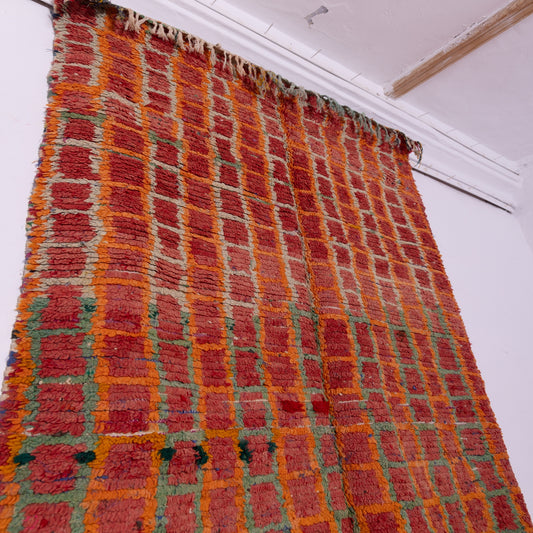 Vintage Bjaad Moroccan Rug - Handwoven Berber Wool Carpet - Authentic Tribal Geometric Design - Warm Toned Boho Area Rug - One-of-a-Kind Handmade Decor