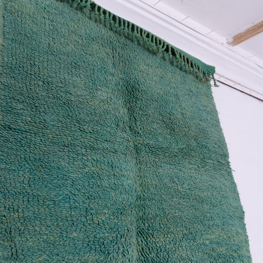 Vintage Deep Green Moroccan Wool Rug - Handmade Berber Carpet - Boho Chic Minimalist Rug - Authentic Mid-Century Wool Rug - Soft & Plush Berber Weaving
