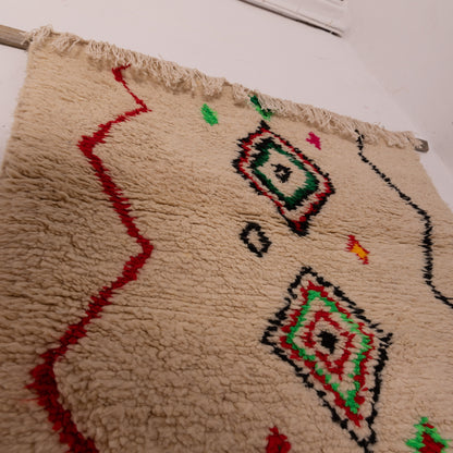 Colorful Azilal Rug - Handmade Small Moroccan Rug with Diamond Motifs - Berber Wool & Cotton Floor or Wall Accent