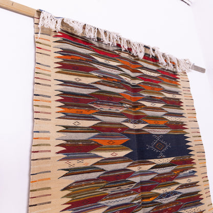 Handwoven Moroccan Akhnif Rug – Authentic Wool & Cotton Kilim with Tribal Patterns ; 6,89 ft / 3,77 ft
