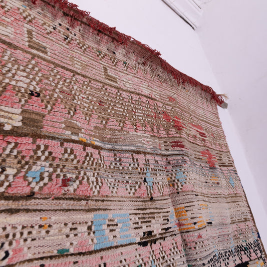 Vintage Azilal Rug - Faded Tribal Symphony in Soft Pink, Rust & Teal - Moroccan Handwoven Wool Art