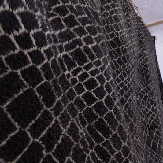 Handwoven Moroccan Mrirt Rug – Luxurious High-Pile Wool Berber Carpet in Black & White Geometric Design