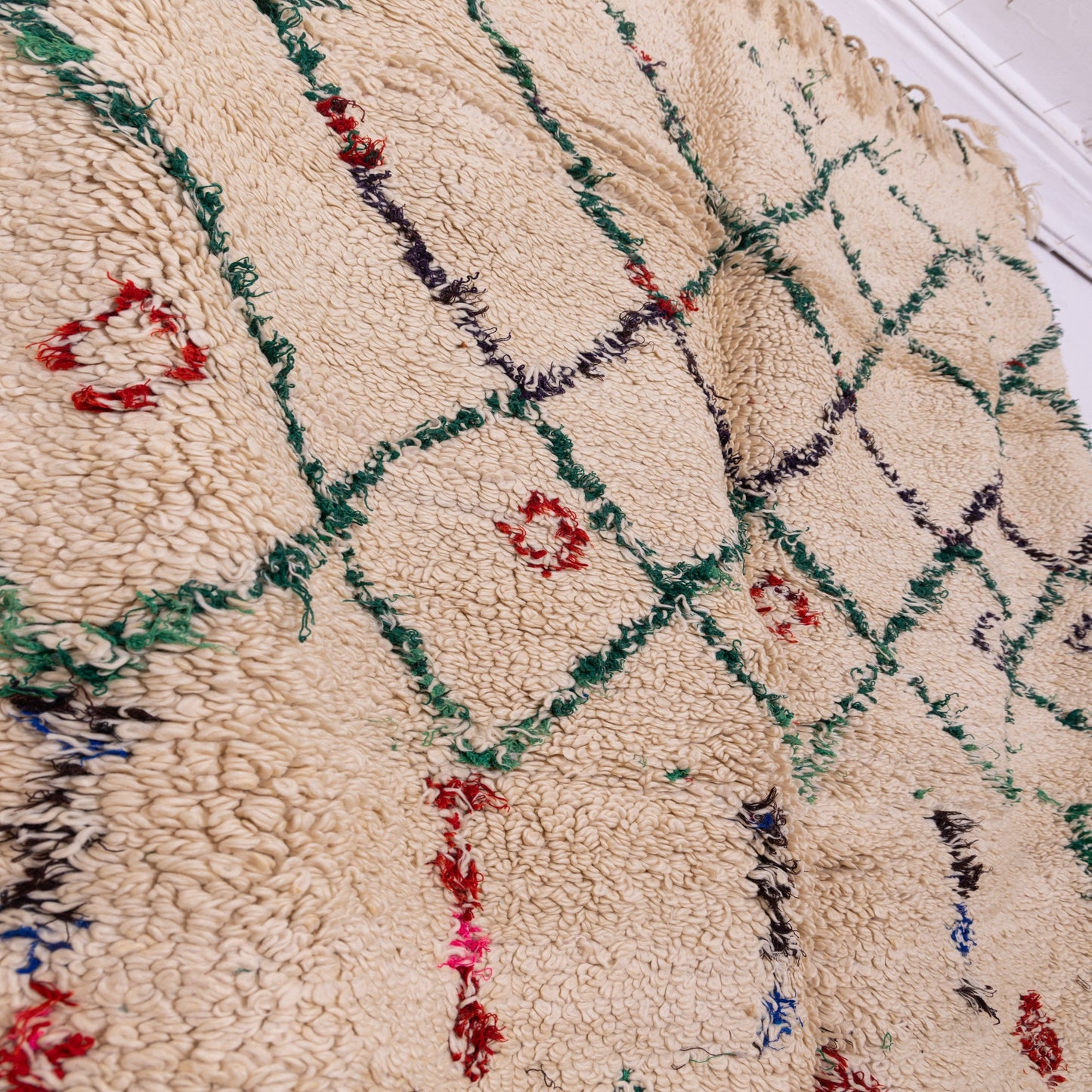 Handwoven Vintage Moroccan Boucherouite Rug – Vibrant Berber Wool & Cotton Carpet ; 10,01 ft  / 5,91 ft