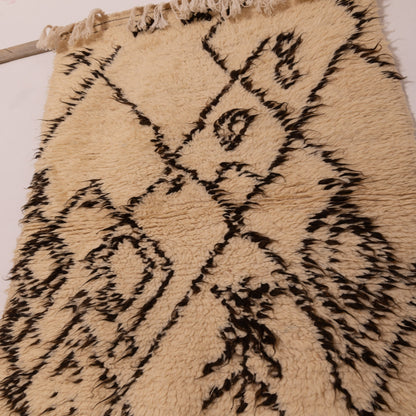 Neutral Berber Wool Rug - Handwoven Moroccan Azilal Runner - Tribal Diamond & Tree Motif