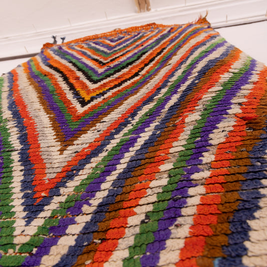 Vintage Moroccan Corridor Rug - Bold Chevron Runner in Multicolor Stripes - Handwoven Wool Hallway Berber Carpet