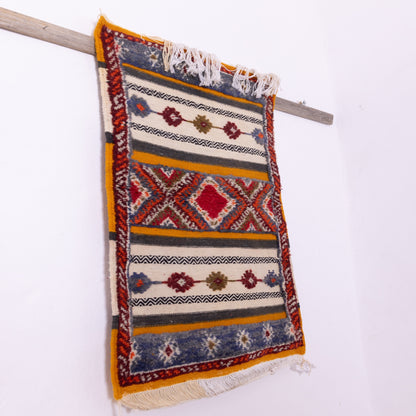 Handwoven Moroccan Akhnif Rug – Berber Wool & Cotton Tapestry ; 3,77 ft / 1,97 ft