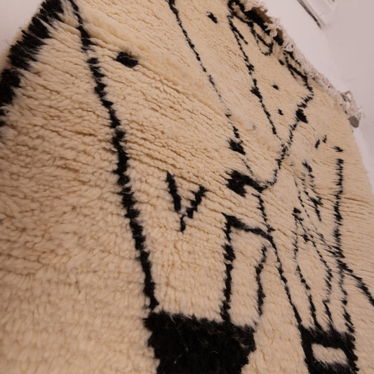 Modern Azilal Wool Rug - Black Geometric Tribal Symbols - Handwoven Moroccan Accent or Wall Hanging