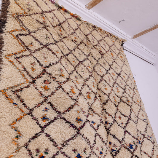 Vintage Moroccan Berber Rug – Handmade Wool Carpet with Tribal Diamond & Colorful Accents