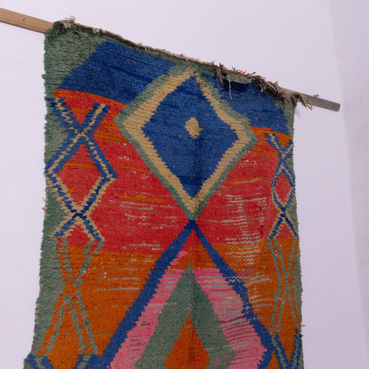 Vintage Bjaad Moroccan Rug – Handwoven Berber Wool Carpet with Bold Tribal Diamond Patterns – Authentic Boho Home Decor