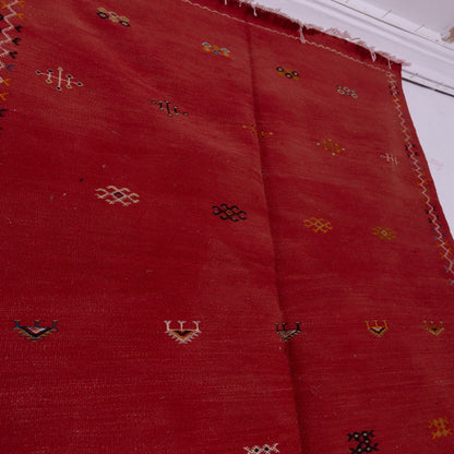 Handwoven Moroccan Akhnif Rug – Rich Red Berber Wool & Cotton Carpet