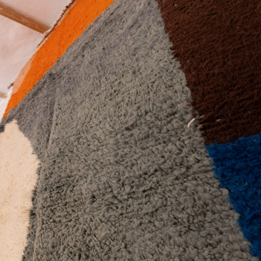 Modern Color Block Azilal Rug - 80% Wool 20% Cotton Moroccan Handwoven Carpet - Minimalist Abstract Design