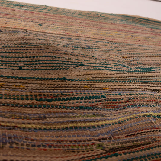 Vintage Moroccan Boucherouite Rug – Handwoven Berber Rag Rug with Earthy Stripes ; 4,59 ft / 3,28 ft
