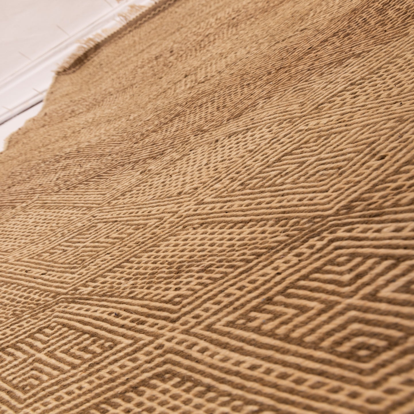 Natural Wool Corridor Runner - Handwoven Moroccan Rug in Beige & Brown