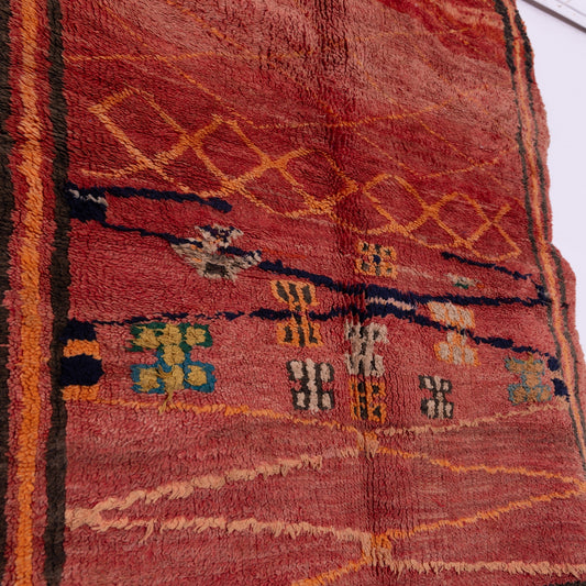 Vintage Moroccan Berber Rug – Handwoven Wool from Moyen Atlas – Red & Multicolored Tribal Patterns – Authentic Beni Mguild Carpet – Bohemian & Ethnic Home Decor