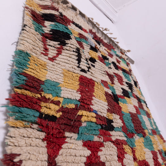 Vintage Azilal Moroccan Rug - Colorful Handwoven Wool Boucherouite Carpet - Boho Tribal Patchwork Runner
