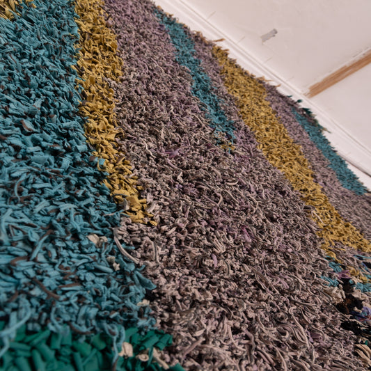 Vintage Moroccan Boucherouite Rug – Handmade Bohemian Berber Carpet with Abstract Design