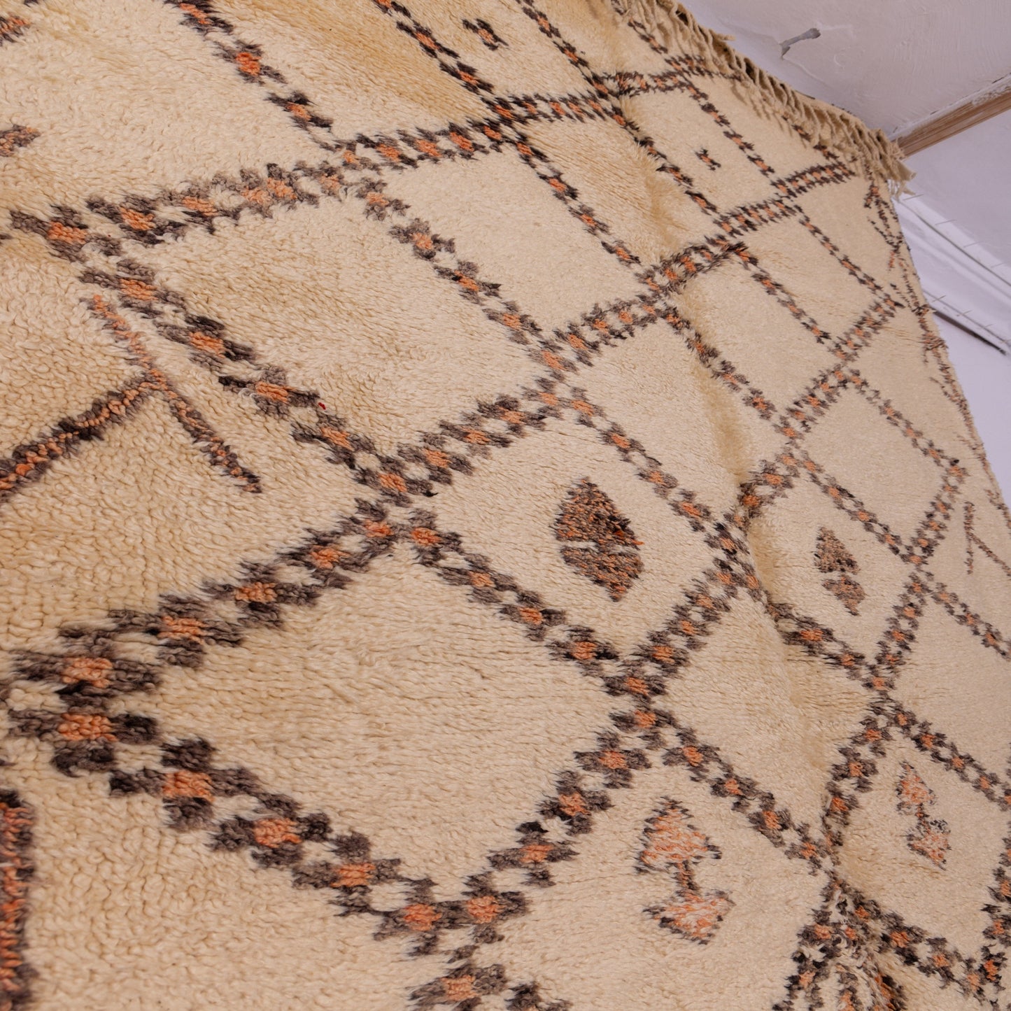 Handwoven Vintage Moroccan Berber Rug – Intricate Geometric & Tribal Design ;  13,94 ft  /  6,89 ft