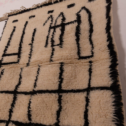 Modern Black & White Azilal Rug - Handmade Moroccan Wool & Cotton Carpet - Geometric Tribal Grid Wall Decor