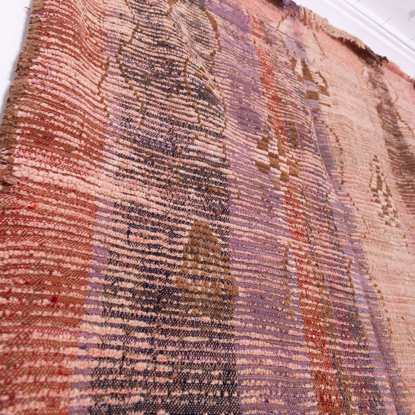 Vintage Moroccan Berber Rug – Handwoven Wool Striped Carpet with Tribal Accents