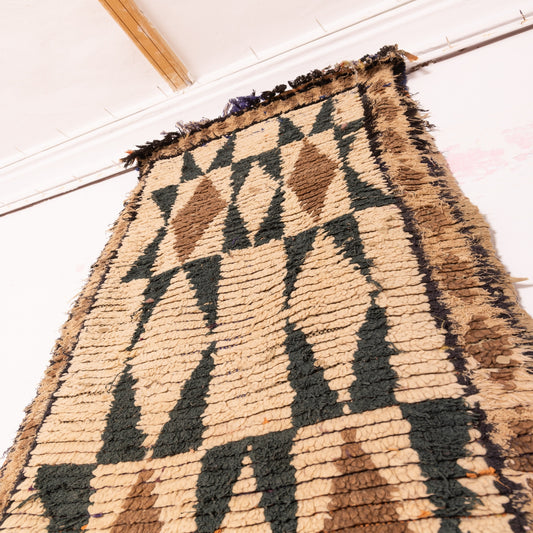 Vintage Moroccan Corridor Runner Rug - Handwoven Berber Wool Carpet - Geometric Diamond Pattern  Earthy Tones
