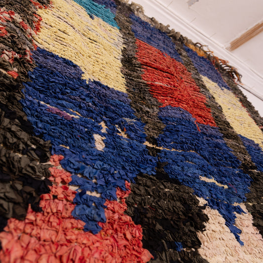 Vintage Moroccan Boucherouite Rug – Handwoven Berber Carpet with Bold Abstract Design