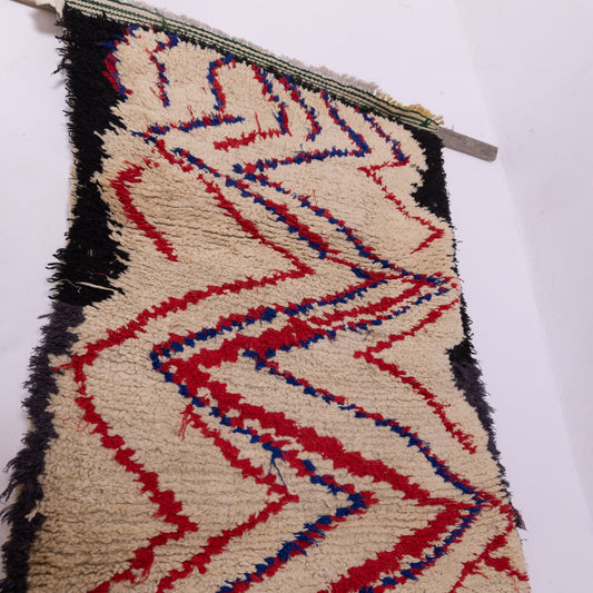 Bold Zigzag Azilal Rug - Handwoven Moroccan Wool Runner - Vintage Tribal Wall or Floor Carpet