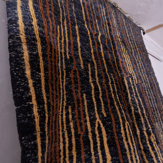 Handmade Mrirt Rug – 100% Wool Moroccan Berber Carpet – Black & Earthy Tones Abstract Wool Rug – Luxury Modern & Boho Home Decor