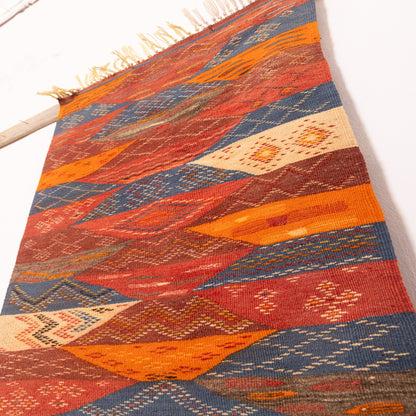 Moroccan Corridor Rug - Handwoven Berber Runner - Warm Earth-Tone Diamonds